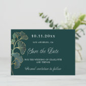 Bruiloft smaragdgroene ginkgo groen save the date (Staand voorkant)