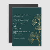 Bruiloft smaragdgroene ginkgo laat gouden luxe magnetische uitnodiging (Voorkant / Achterkant)