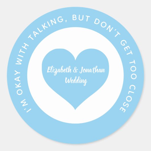 Bruiloft Sociale Afstand Blauw Hart Kleur Code Ronde Sticker (Voorkant)