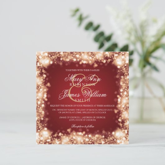 Bruiloft Sparkling Lights Goud Kaart (Staand voorkant)