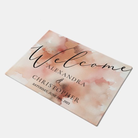 Bruiloft Spel Roos Goud Stof Waterverf Kalligrafie Deurmat (Schuin)