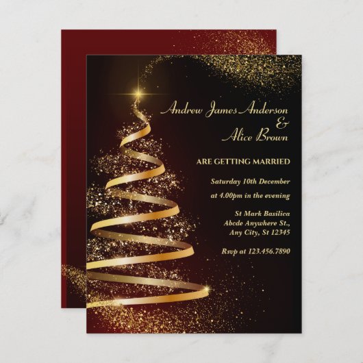 Bruiloft sprankelende kerstboom Uitnodiging (Voorkant / Achterkant)