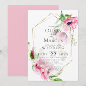 BRUILOFT | Spring Pink Poppy Floral Kaart (Voorkant / Achterkant)