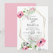 BRUILOFT | Spring Pink Poppy Floral Kaart (Voorkant / Achterkant)