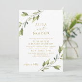 Bruiloft sprookje groen gouden Waterverf wijnstokk Kaart (Staand voorkant)