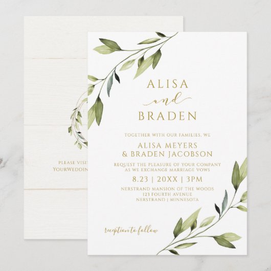 Bruiloft sprookje groen gouden Waterverf wijnstokk Kaart (Voorkant / Achterkant)