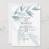 Bruiloft | Stamblauwe Waterverf Eucalyptusbladeren Kaart (Voorkant)