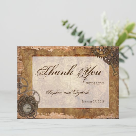Bruiloft Steampunk  Victoriaans Bedankkaart (Staand voorkant)