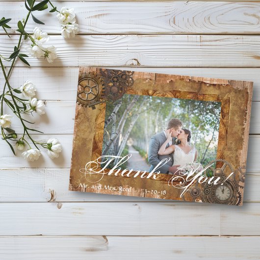 Bruiloft Steampunk Victoriaans Fotosjabloon Bedankkaart