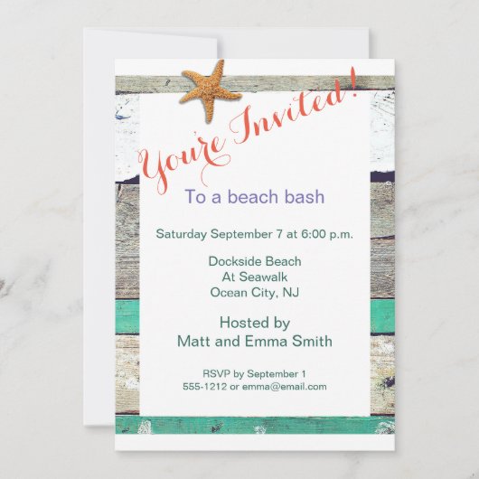 Bruiloft Stervis Strand Rustiek Kaart (Voorkant)