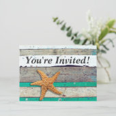 Bruiloft Stervisje Strand Thema Rustiek Kaart (Staand voorkant)