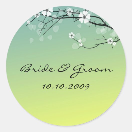 Bruiloft Sticker bloesems tak blauwgroen goud (Voorkant)