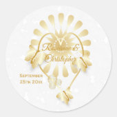 Bruiloft Sticker Goud Bloemen Hart Vlinders (Voorkant)