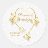 Bruiloft Sticker Goudkleurige Hart Vlinders (Voorkant)