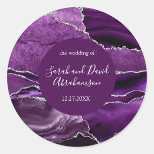 Bruiloft Sticker Paarse en Zilver Glitter Agaat
