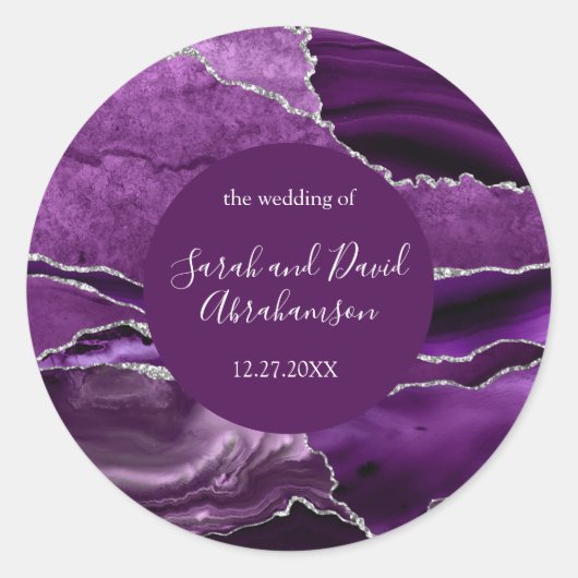 Bruiloft Sticker Paarse en Zilver Glitter Agaat (Voorkant)