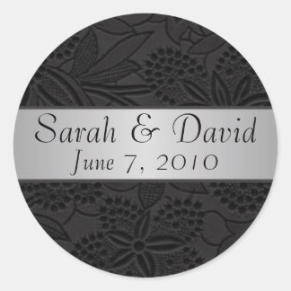 Bruiloft sticker zwart met zilveren lint