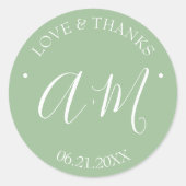 Bruiloft Stickers Sjabloon Groen Monogram (Voorkant)