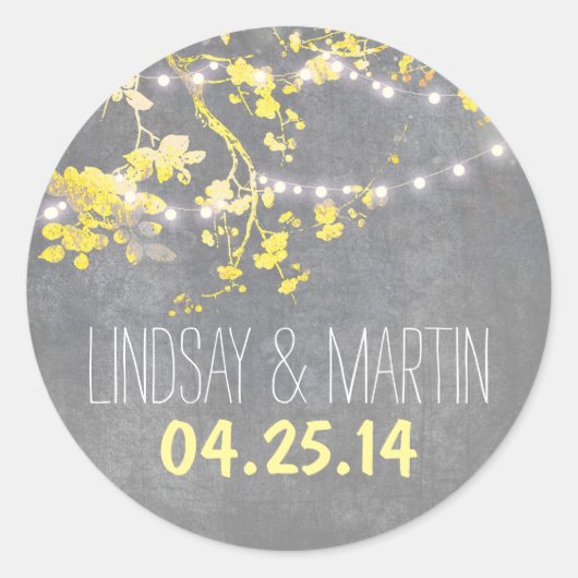 Bruiloft stickers zegel met string lichten (Voorkant)