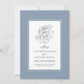 Bruiloft Stoffige Blauwe Kalligrafie Printable Dig Save The Date (Voorkant)