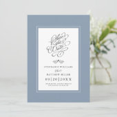 Bruiloft Stoffige Blauwe Kalligrafie Printable Dig Save The Date (Staand voorkant)