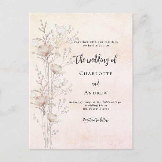 Bruiloft stoffige crème wilde bloem uitnodiging briefkaart (Voorkant)