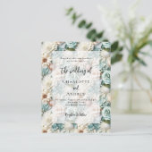 Bruiloft stoffige groene witte bloemen elegant uitnodiging briefkaart (Staand voorkant)