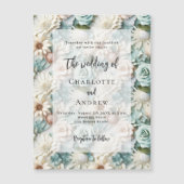 Bruiloft stoffige groene witte bloemen elegante lu magnetische uitnodiging (Voorkant)