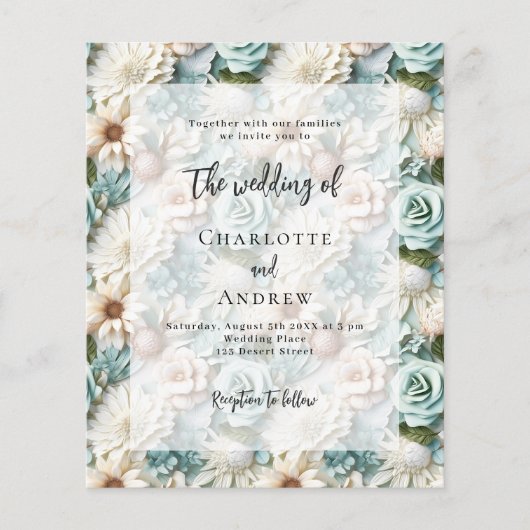 Bruiloft stoffige groene witte bloemenbudget uitno (Voorkant)