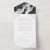 Bruiloft stoffige roze witte bladeren foto maaltij all in one uitnodiging (Binnen)