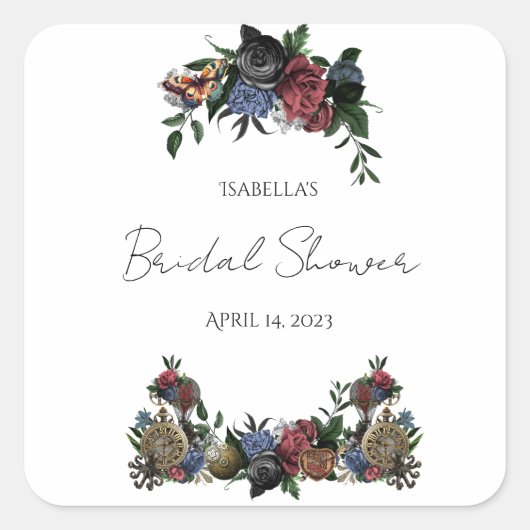 Bruiloft Stomen Punk Bloemsetiket voor Wijn Vierkante Sticker (Voorkant)