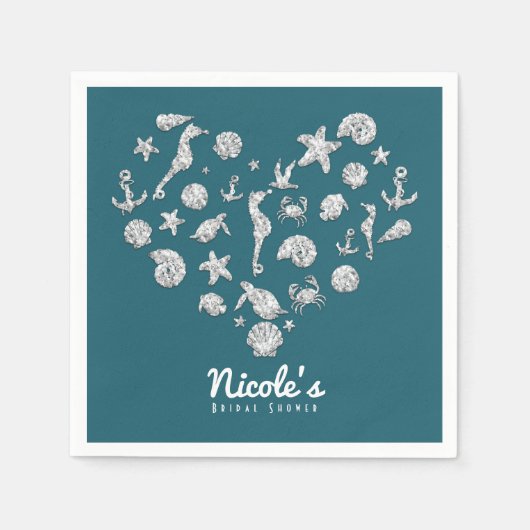 Bruiloft Strand Glamour Diamanten Hart Bruidsboeke Servetten (Voorkant)