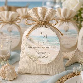Bruiloft strand kust bedankingscadeau ronde sticker