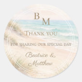 Bruiloft strand kust bedankingscadeau ronde sticker (Voorkant)