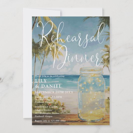 Bruiloft Strand Palm Boom Mason Jar Proefavond Din Kaart (Voorkant)