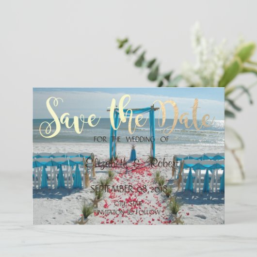 Bruiloft Strandprieel  Save The Date (Staand voorkant)