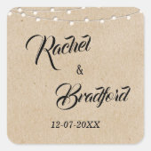 Bruiloft String Lights Rustieke Viering Custom Vierkante Sticker (Voorkant)