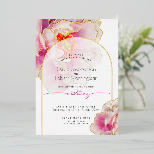 Bruiloft | Stunning Bright Bold Crimson Peony Folie Uitnodiging (Staand Voorkant)