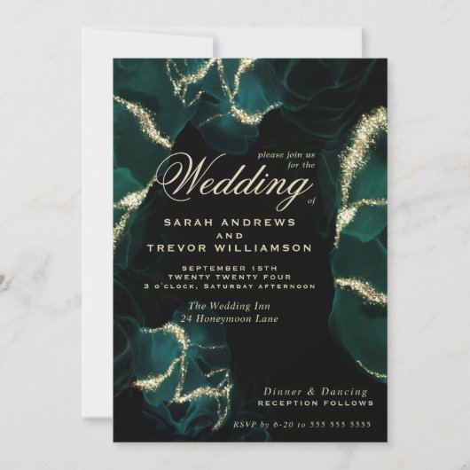 Bruiloft | Stunning Emerald Alcohol Ink Invitation Kaart (Voorkant)