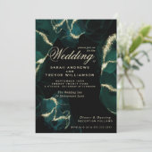 Bruiloft | Stunning Emerald Alcohol Ink Invitation Kaart (Staand voorkant)