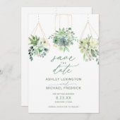 Bruiloft Succulenten Aquarel Groene Bladeren Stof Save The Date (Voorkant / Achterkant)