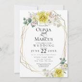 Bruiloft | Sunny Yellow Peony Waterverf Flowers Kaart (Voorkant)