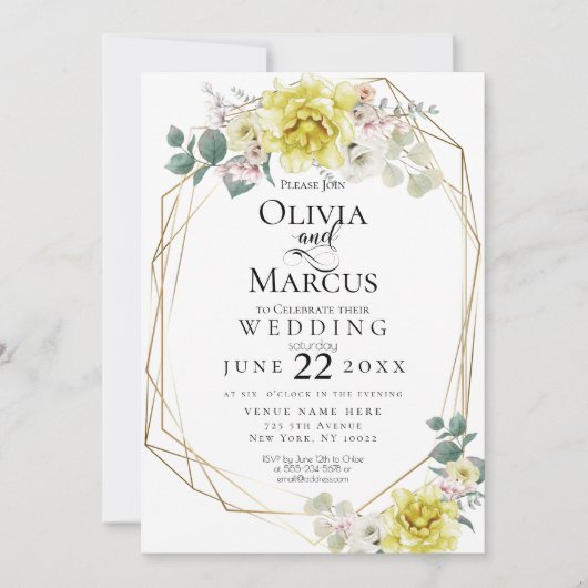 Bruiloft | Sunny Yellow Peony Waterverf Flowers Kaart (Voorkant)