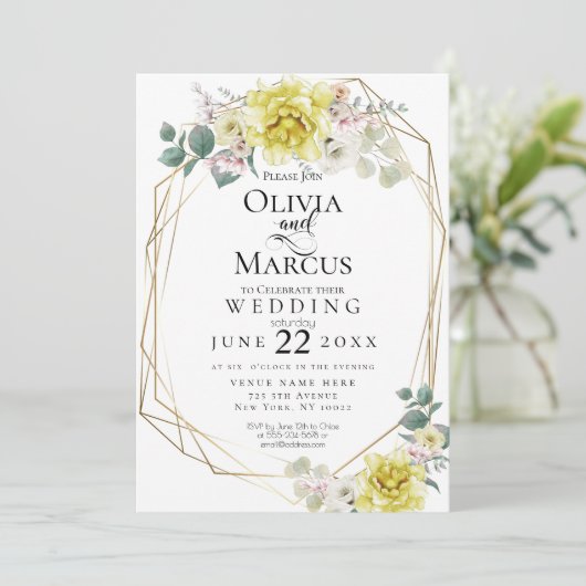 Bruiloft | Sunny Yellow Peony Waterverf Flowers Kaart (Staand voorkant)