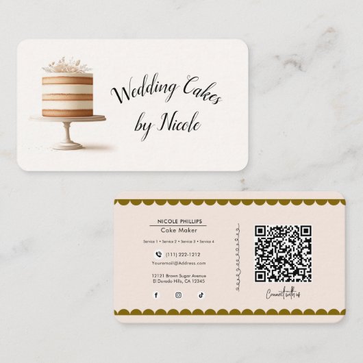 Bruiloft Taart Bakkerij Social Media Verbinding QR Visitekaartje (Voorkant / Achterkant)