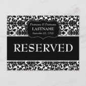 Bruiloft Tafel GERESERVEERD Teken Damast Patroon Briefkaart (Achterkant)