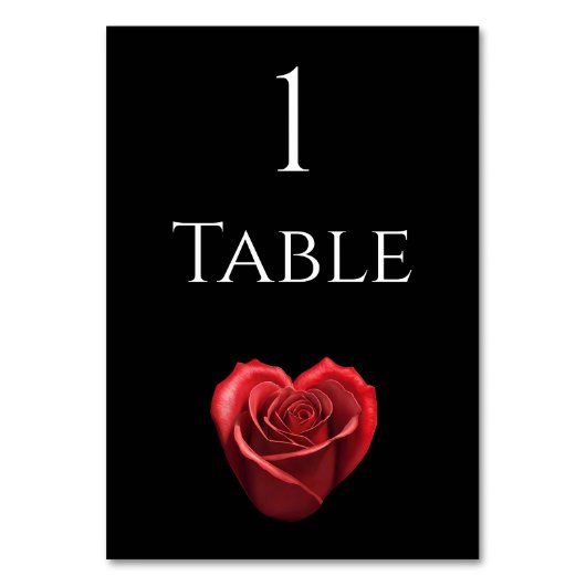 Bruiloft tafel nummer-hart vormige rode roos- kaart (Voorkant)