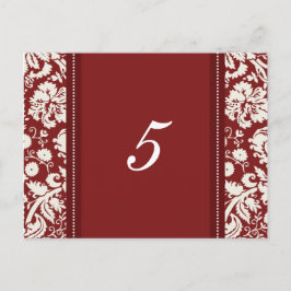 Bruiloft Tafel Nummer Kaarten Rood Damask