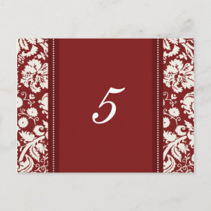 Bruiloft Tafel Nummer Kaarten Rood Damask