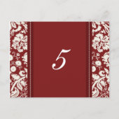 Bruiloft Tafel Nummer Kaarten Rood Damask (Voorkant)